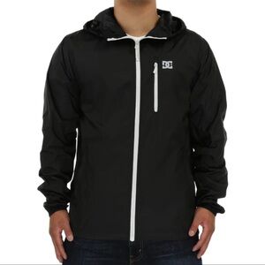 DC Black Windbreaker Jacket with White Accents Hooded and Zipup Size XS